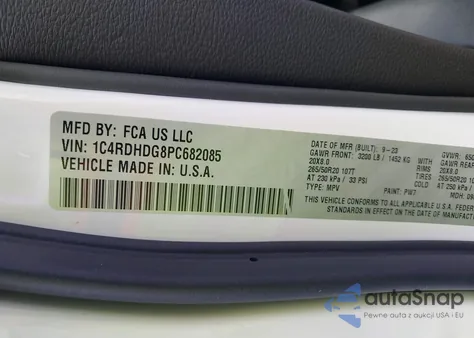 2023 Dodge Durango Gt Rwd z USA, uszkodzony, nr VIN 1C4RDHDG8PC682085